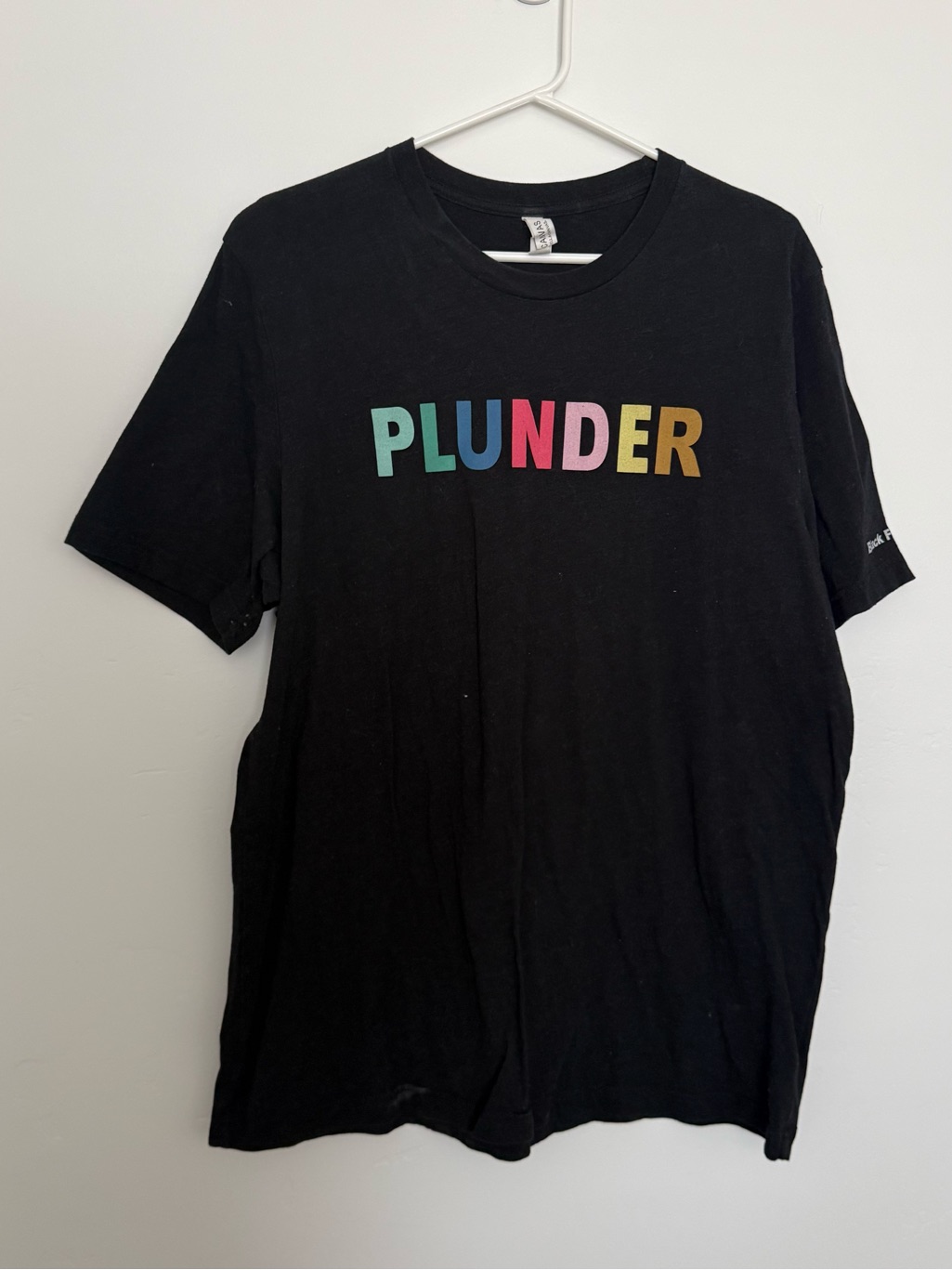Plunder Black Tee With Multicolor Block Lettering